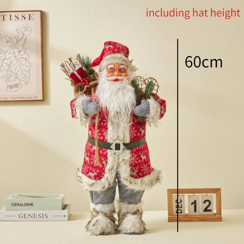 60cm Large Santa Claus Merry Christmas Decorations for Home Happy New Year 2023 Fabric Knitting Clothes Doll Window Decor