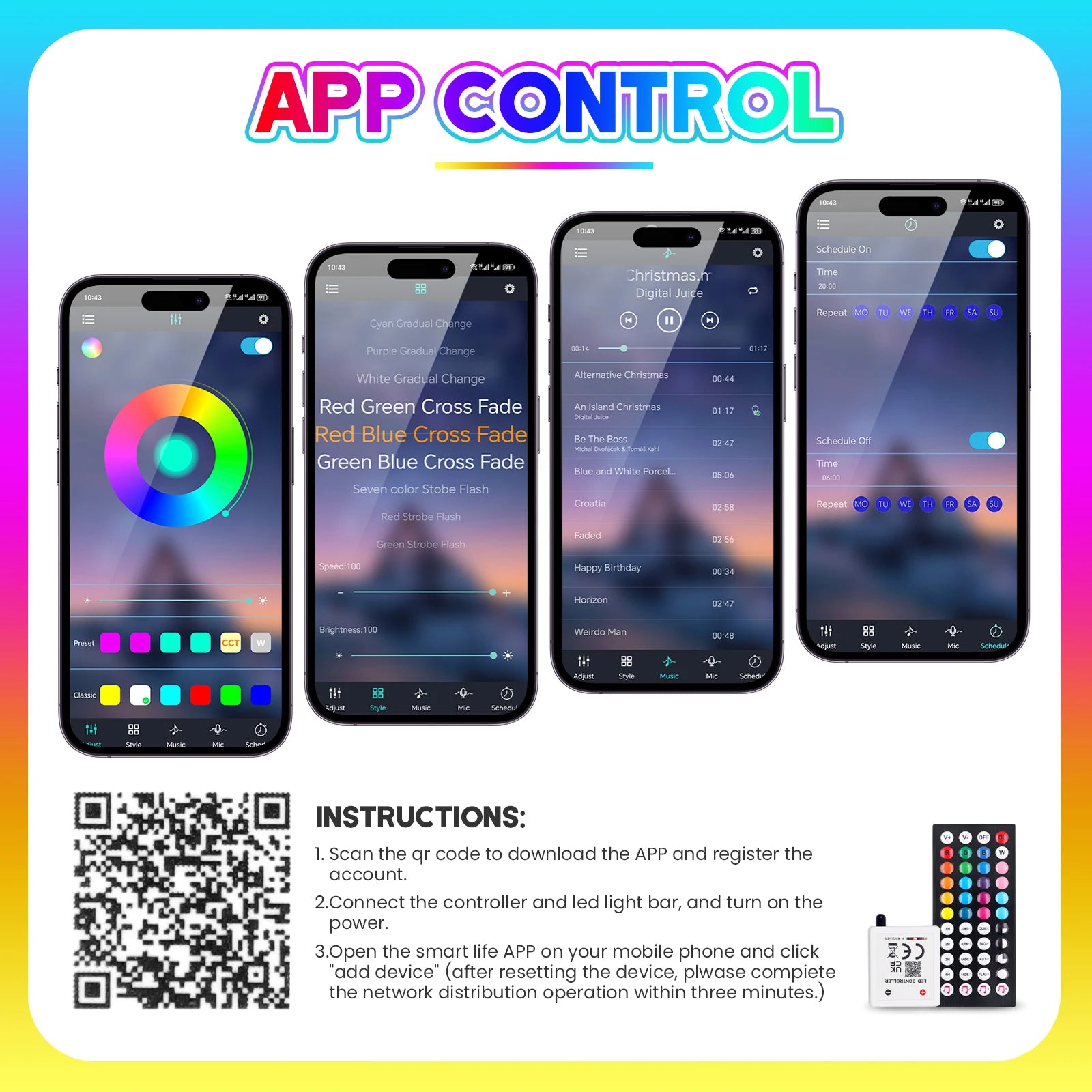 Smart RGB Eave Lights  Waterproof, APP&Remote Control,Timer, Dimmable, LED