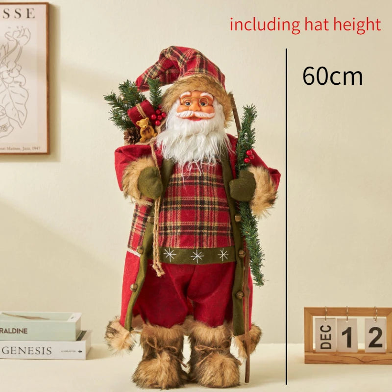60cm Large Santa Claus Merry Christmas Decorations for Home Happy New Year 2023 Fabric Knitting Clothes Doll Window Decor