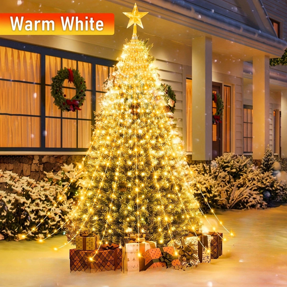 Christmas Decoration Star String Lights 300LED 8 Modes Waterfall Christmas Tree Fairy Lights for Outdoor Wedding Holiday