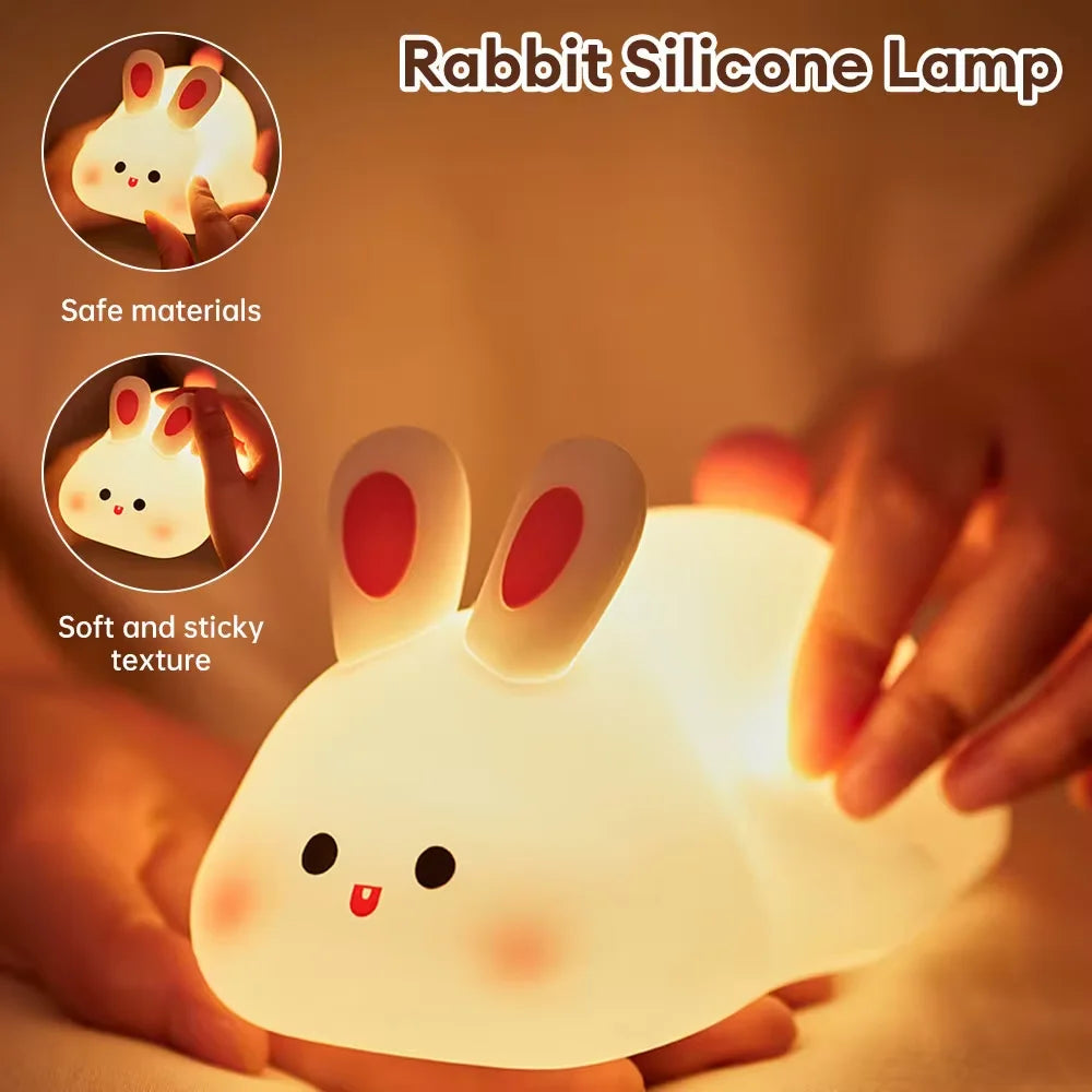 Cute Bunny Cartoon Night Light - USB Rechargeable Touch Dimming