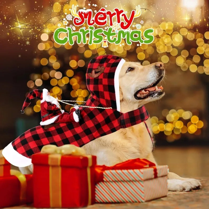Dog Christmas Funny Outfit Pet Clothes Santa Claus Riding Pet Cosplay Costume
