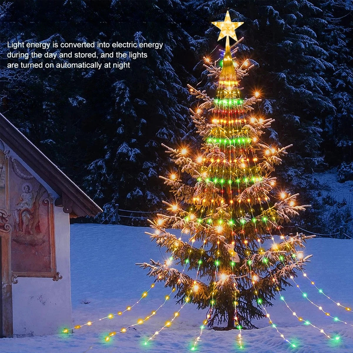 Christmas Decoration Star String Lights 300LED 8 Modes Waterfall Christmas Tree Fairy Lights for Outdoor Wedding Holiday