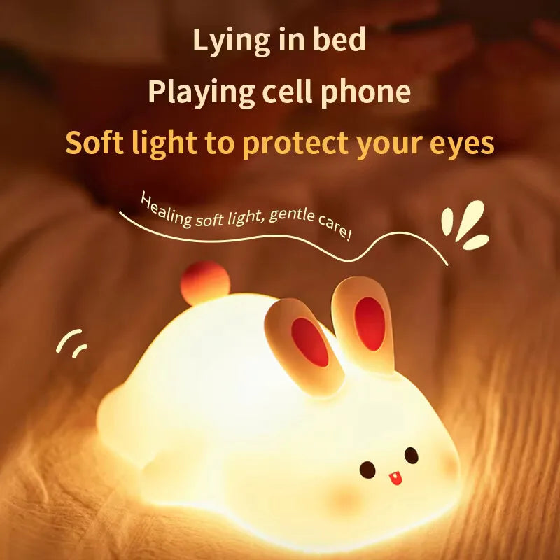 Cute Bunny Cartoon Night Light - USB Rechargeable Touch Dimming