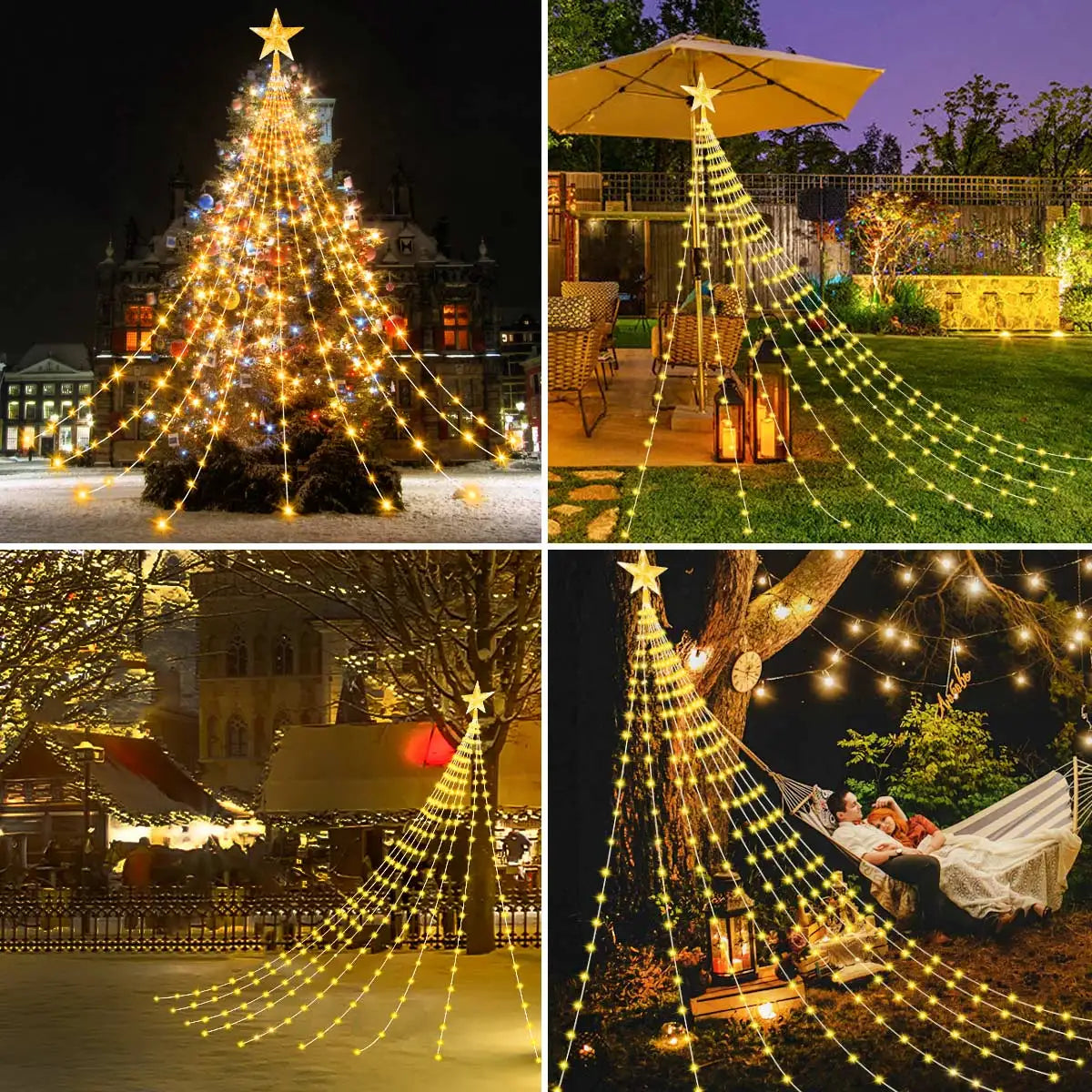 Christmas Decoration Star String Lights 300LED 8 Modes Waterfall Christmas Tree Fairy Lights for Outdoor Wedding Holiday
