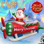 2.7M/9FT Christmas Ornament Inflatable Toys Santa Plane Built-in LED Lights
