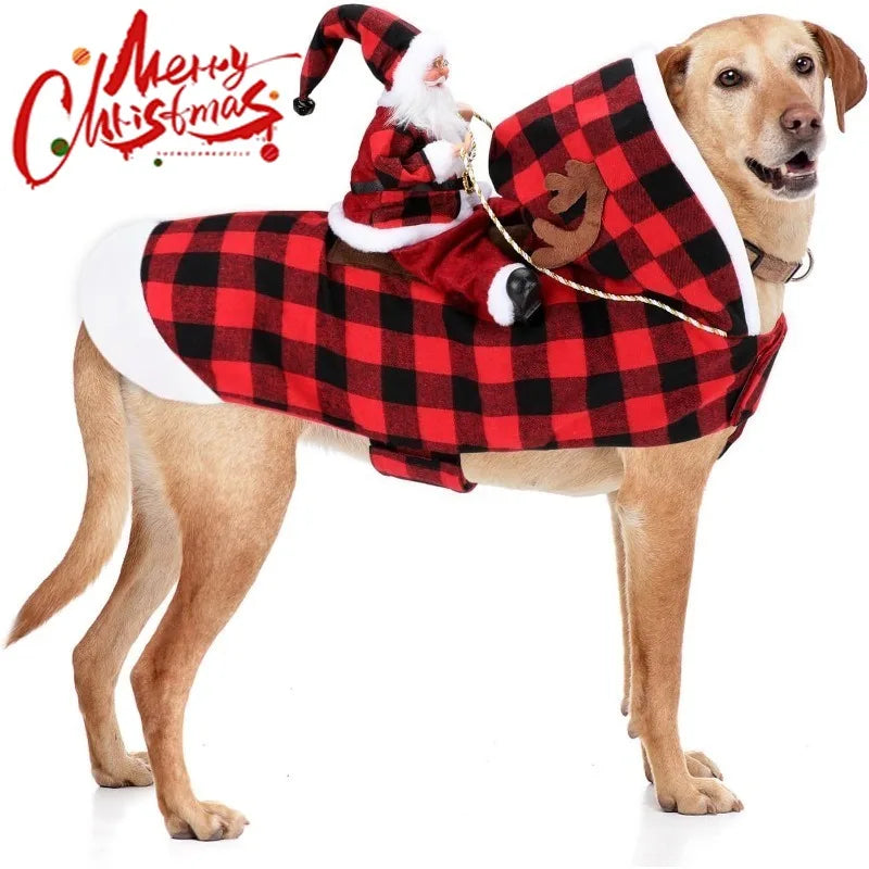Dog Christmas Funny Outfit Pet Clothes Santa Claus Riding Pet Cosplay Costume
