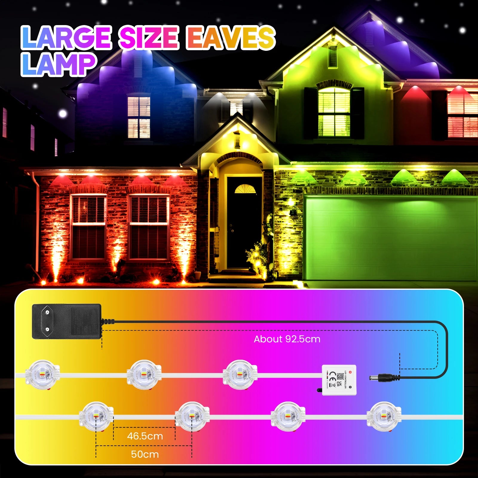 Smart RGB Eave Lights  Waterproof, APP&Remote Control,Timer, Dimmable, LED