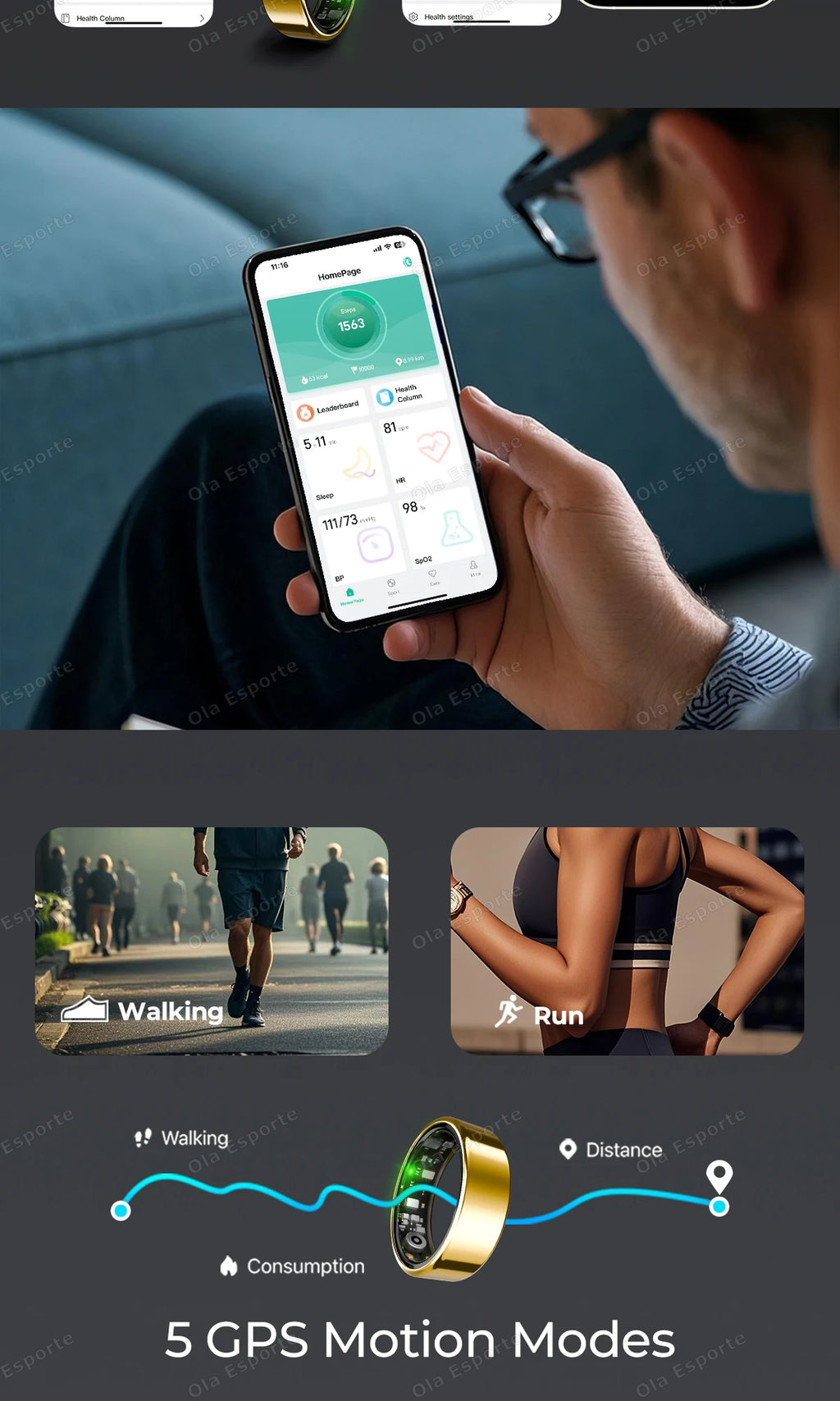 Men Women Smart Ring With Charging Case Heart Rate Sleep Sport Fitness Tracker 3ATM Take Photo SmartRing Android IOS