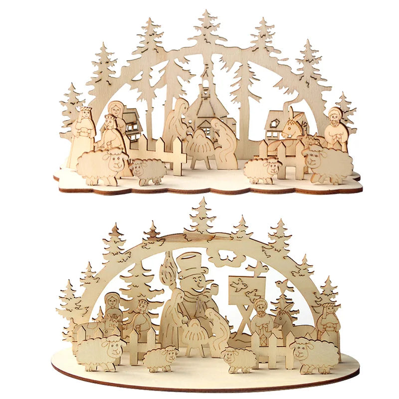 Christmas Wooden Ornaments Snowman Church Christmas