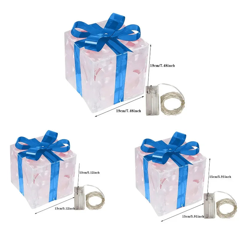 3pcs Light Up Gift Boxes Glowing Decoration Folding Box with Bow