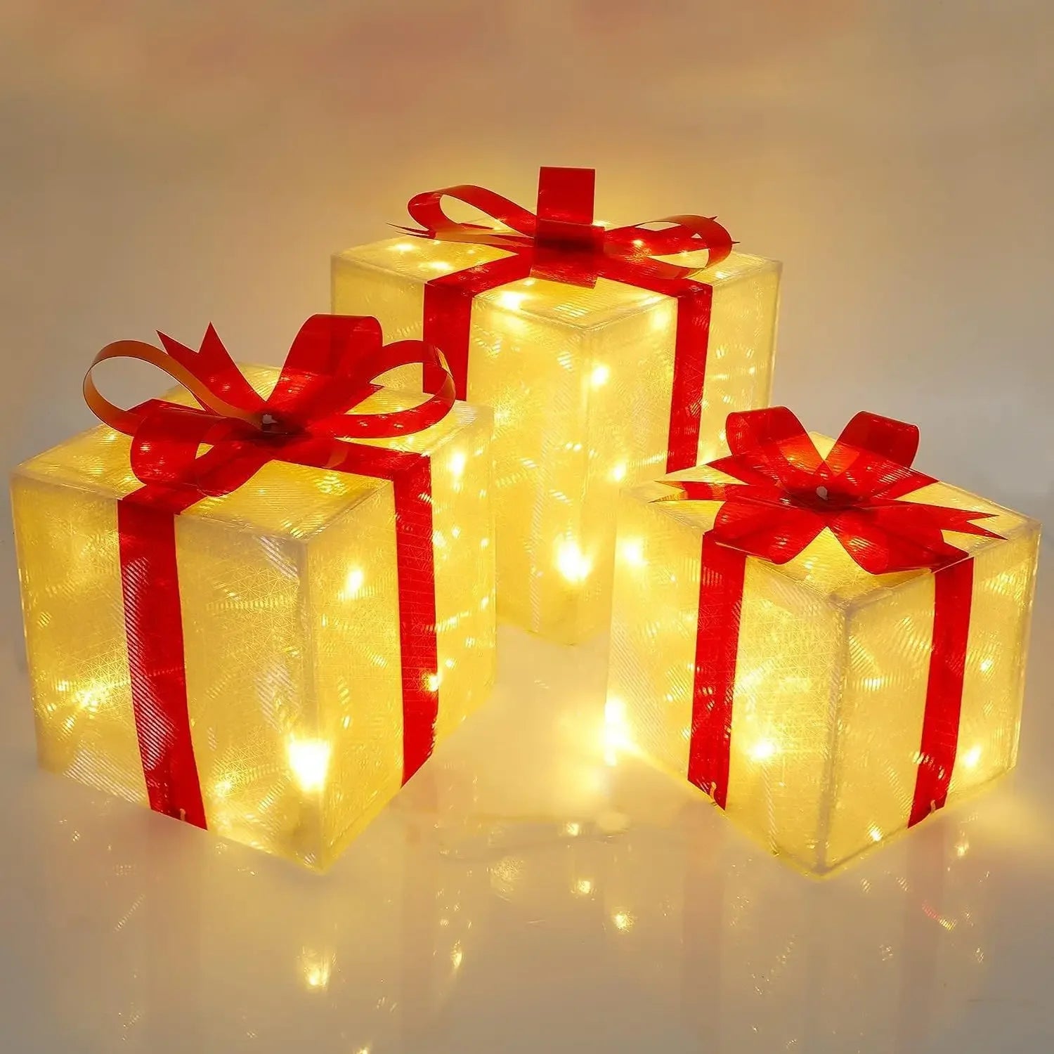 3pcs Light Up Gift Boxes Glowing Decoration Folding Box with Bow