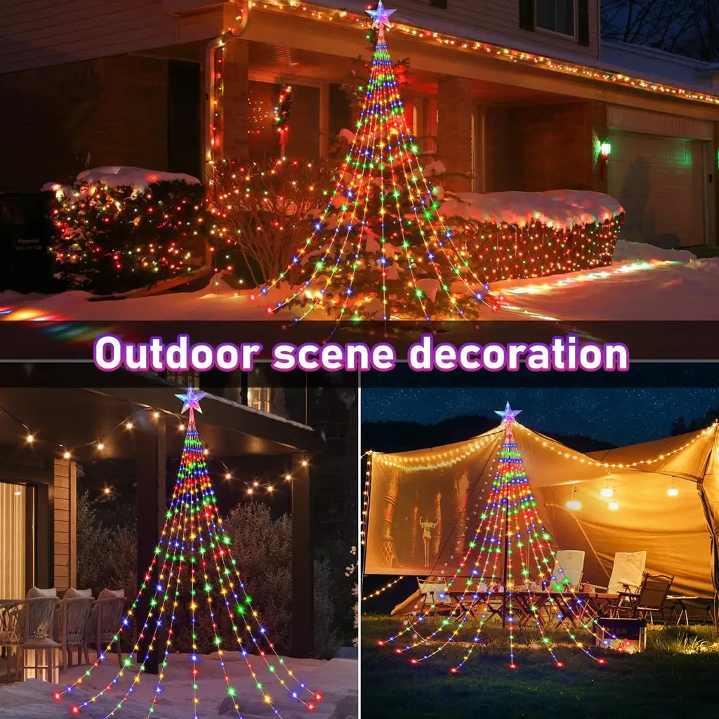 Christmas Decoration Star String Lights 300LED 8 Modes Waterfall Christmas Tree Fairy Lights for Outdoor Wedding Holiday