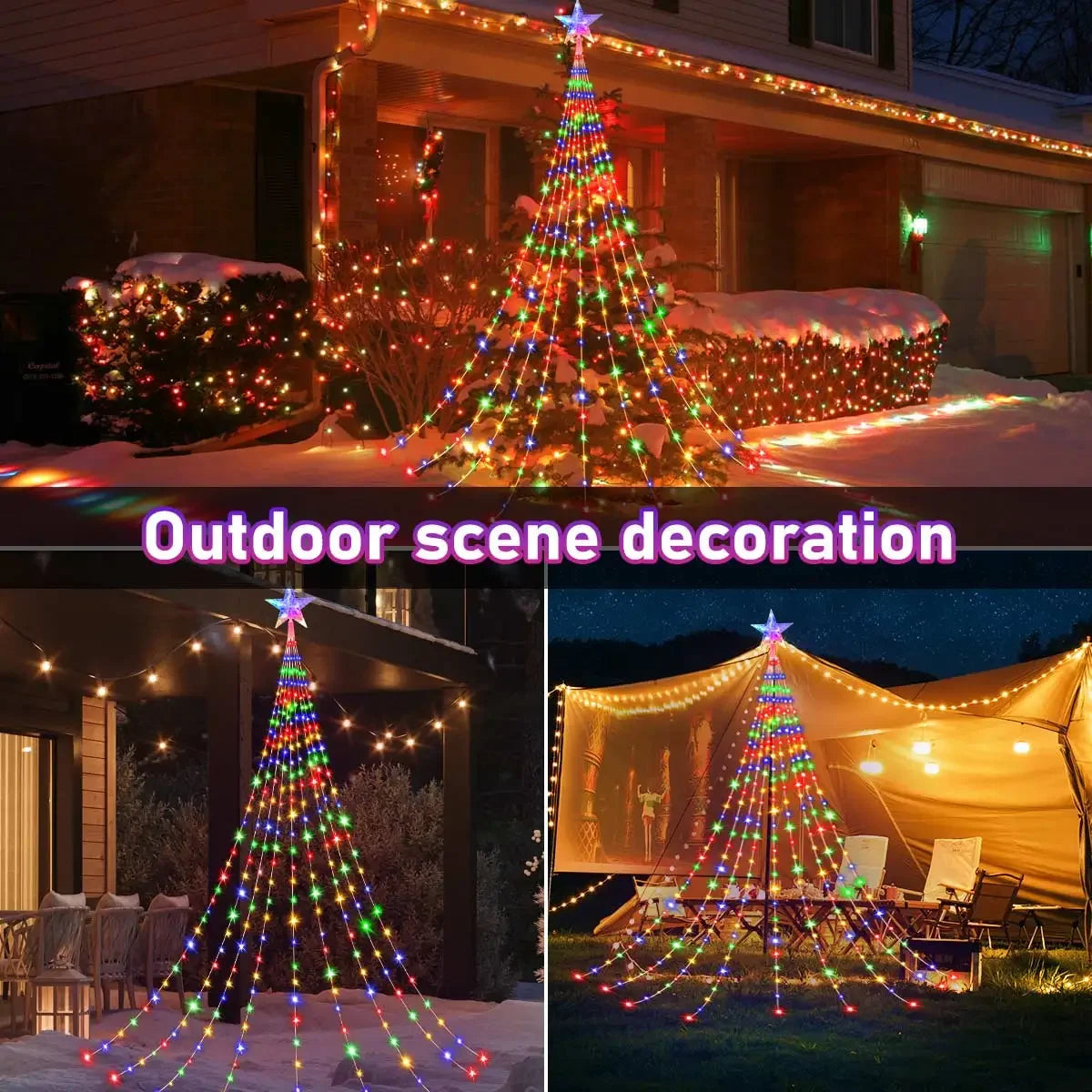 Christmas Decoration Star String Lights 300LED 8 Modes Waterfall Christmas Tree Fairy Lights for Outdoor Wedding Holiday