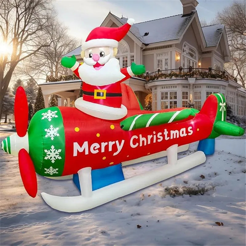 2.7M/9FT Christmas Ornament Inflatable Toys Santa Plane Built-in LED Lights