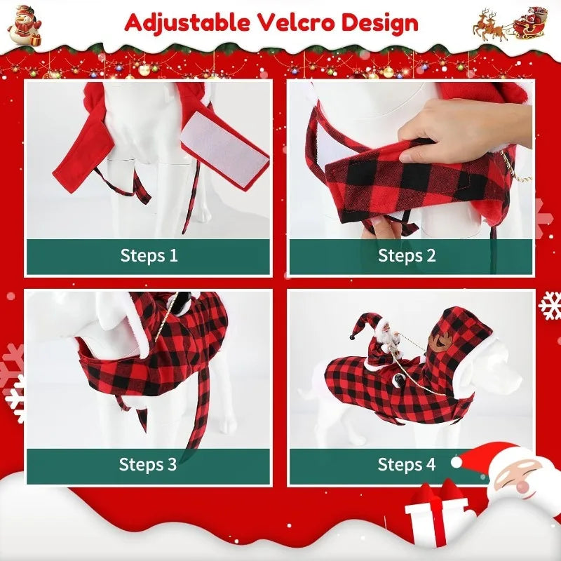 Dog Christmas Funny Outfit Pet Clothes Santa Claus Riding Pet Cosplay Costume