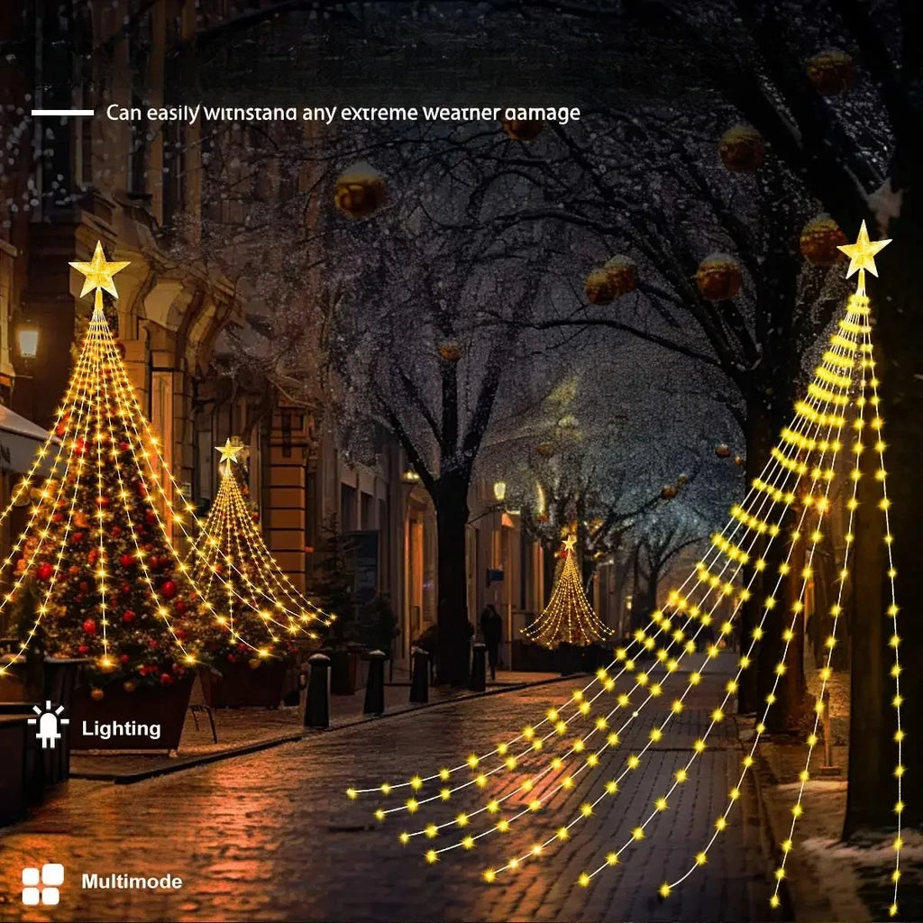 Christmas Decoration Star String Lights 300LED 8 Modes Waterfall Christmas Tree Fairy Lights for Outdoor Wedding Holiday