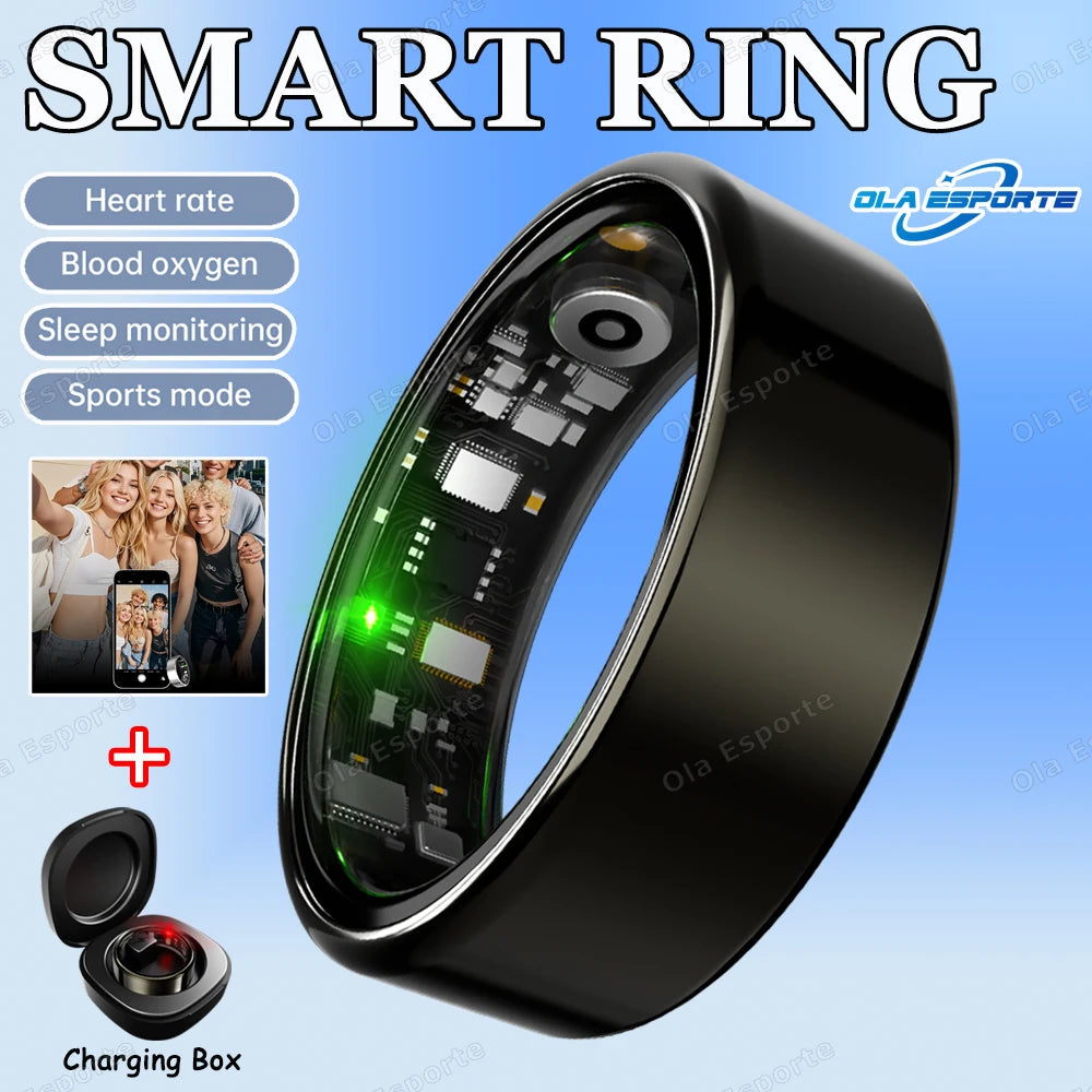 Men Women Smart Ring With Charging Case Heart Rate Sleep Sport Fitness Tracker 3ATM Take Photo SmartRing Android IOS