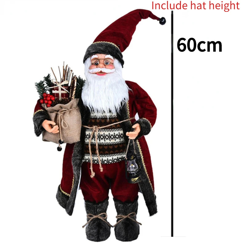 60cm Large Santa Claus Merry Christmas Decorations for Home Happy New Year 2023 Fabric Knitting Clothes Doll Window Decor