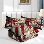 Christmas Bedding Set Red Bow Flowers Printed Cozy Duvet Cover