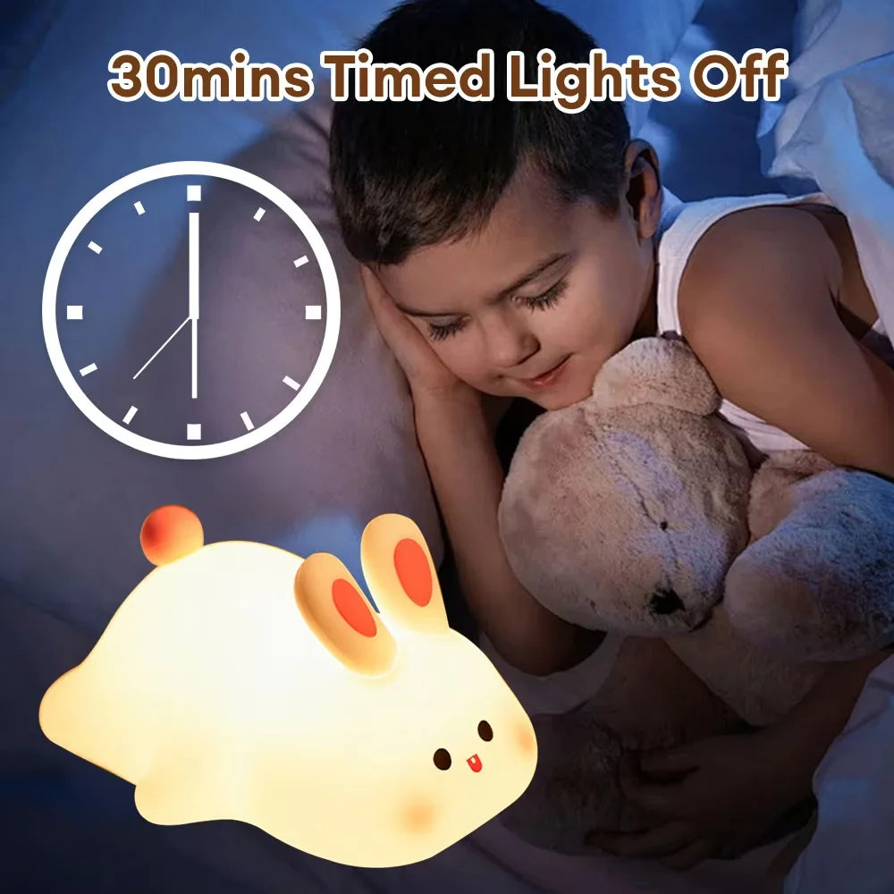 Cute Bunny Cartoon Night Light - USB Rechargeable Touch Dimming