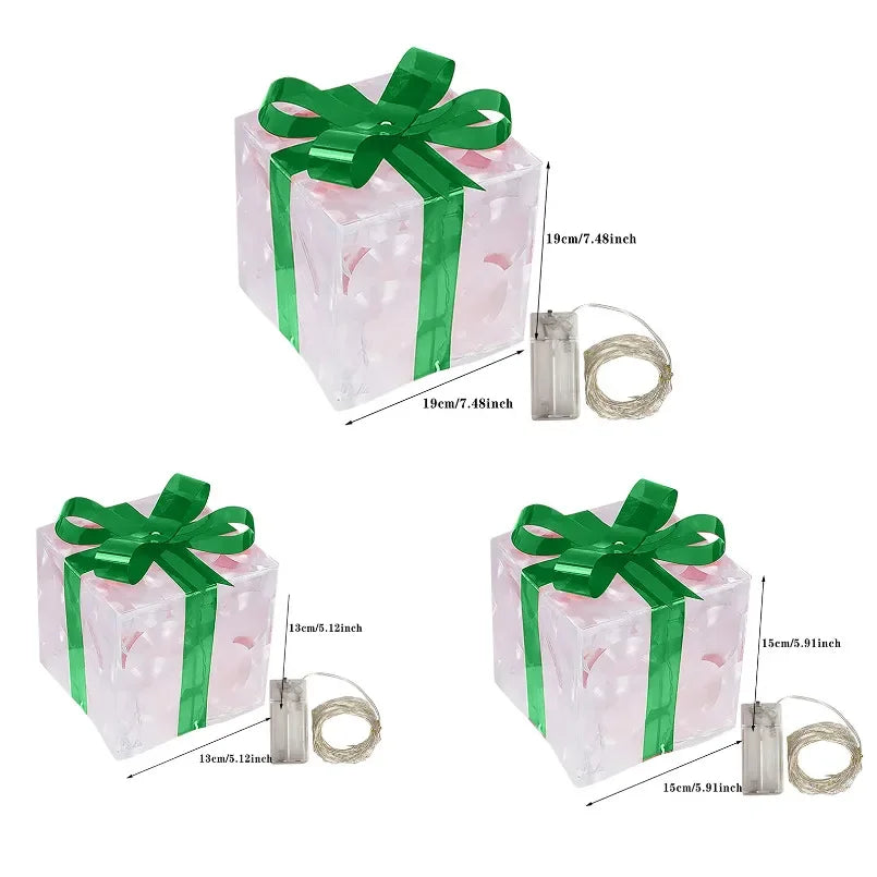 3pcs Light Up Gift Boxes Glowing Decoration Folding Box with Bow