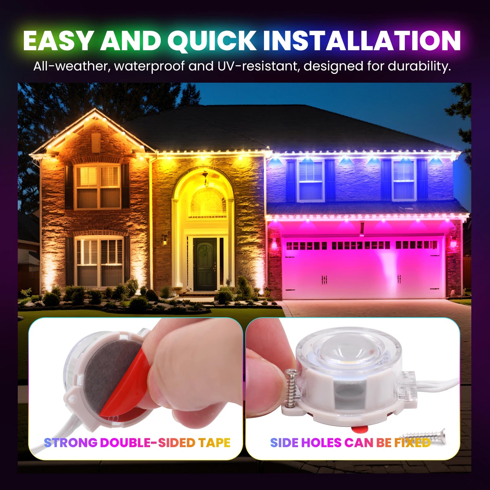 Smart RGB Eave Lights  Waterproof, APP&Remote Control,Timer, Dimmable, LED