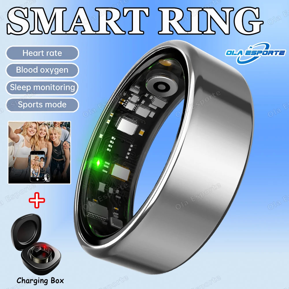 Men Women Smart Ring With Charging Case Heart Rate Sleep Sport Fitness Tracker 3ATM Take Photo SmartRing Android IOS