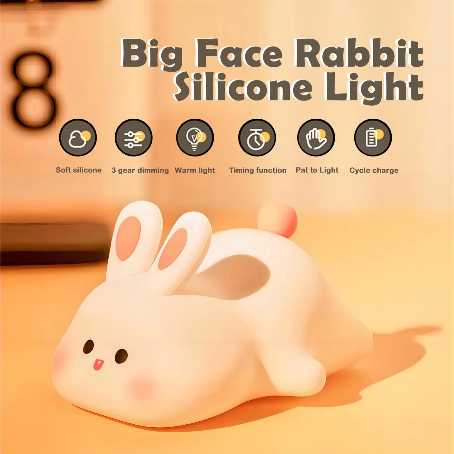 Cute Bunny Cartoon Night Light - USB Rechargeable Touch Dimming