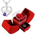 Gift for Women Eternal Rose Gift Box /w Heart Necklace I Love You To The Moon and Back Flower Jewelry Box for Valentine Wedding