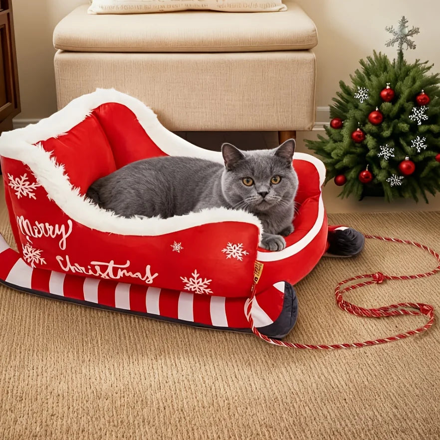 Christmas Washable Dog Sofa Bed Nest Dog Bed Sled Cat Hammock with Anti-slip bottom for Small Medium Cats Dogs Christmas Decora