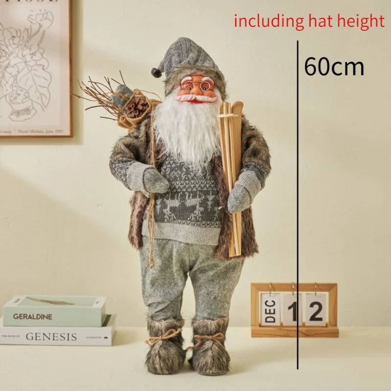 60cm Large Santa Claus Merry Christmas Decorations for Home Happy New Year 2023 Fabric Knitting Clothes Doll Window Decor
