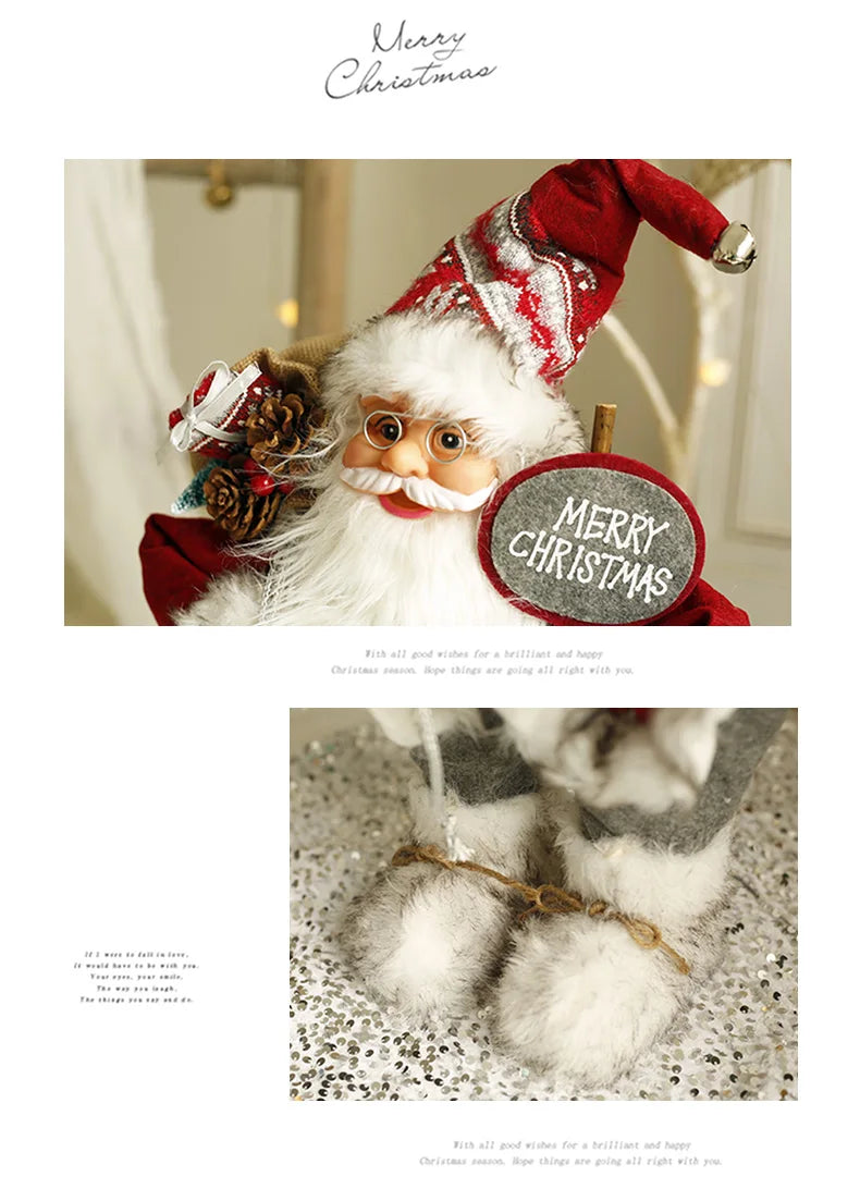 60cm Large Santa Claus Merry Christmas Decorations for Home Happy New Year 2023 Fabric Knitting Clothes Doll Window Decor