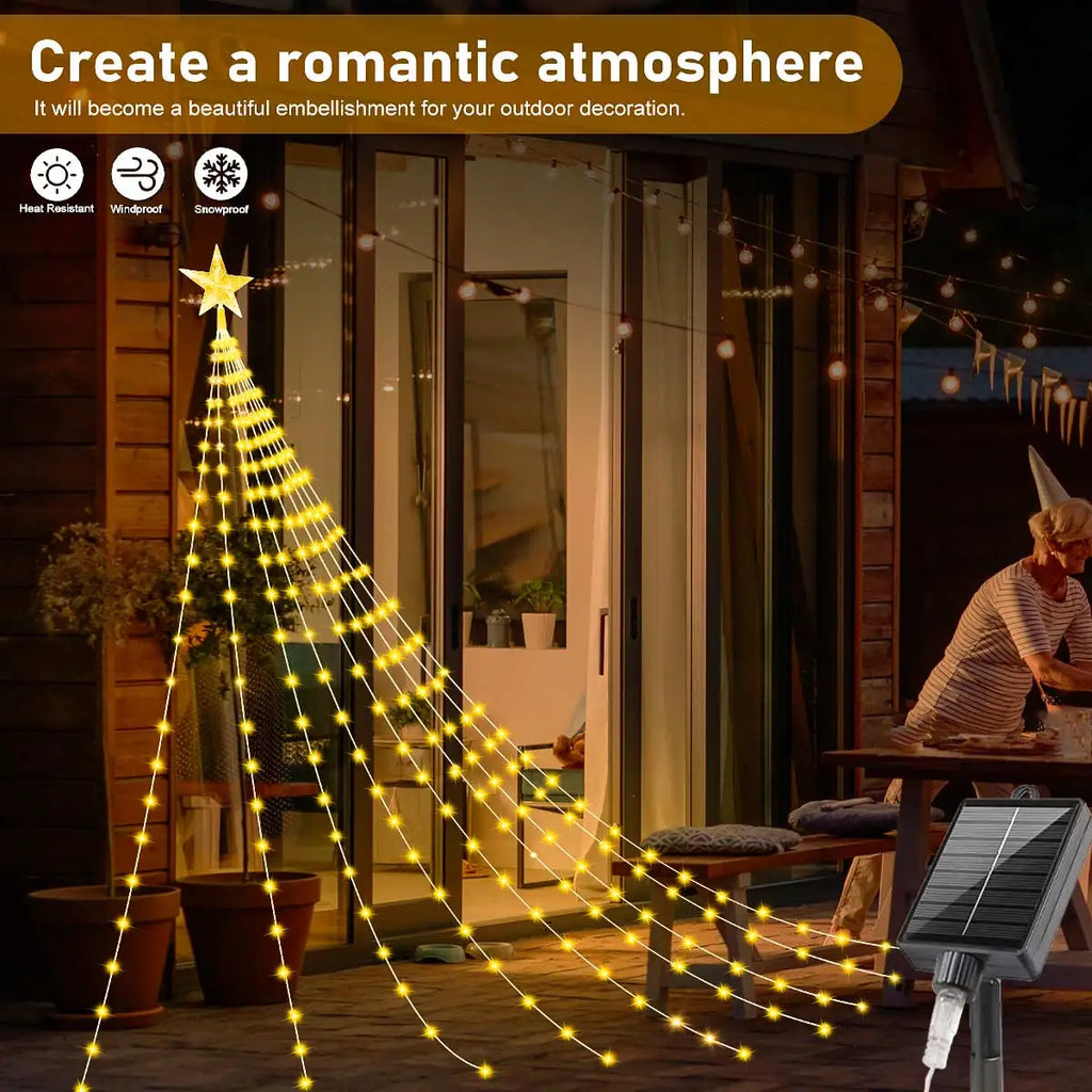 Christmas Decoration Star String Lights 300LED 8 Modes Waterfall Christmas Tree Fairy Lights for Outdoor Wedding Holiday