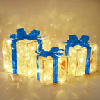 3pcs Light Up Gift Boxes Glowing Decoration Folding Box with Bow