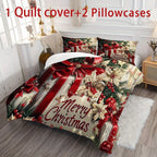 Christmas Bedding Set Red Bow Flowers Printed Cozy Duvet Cover