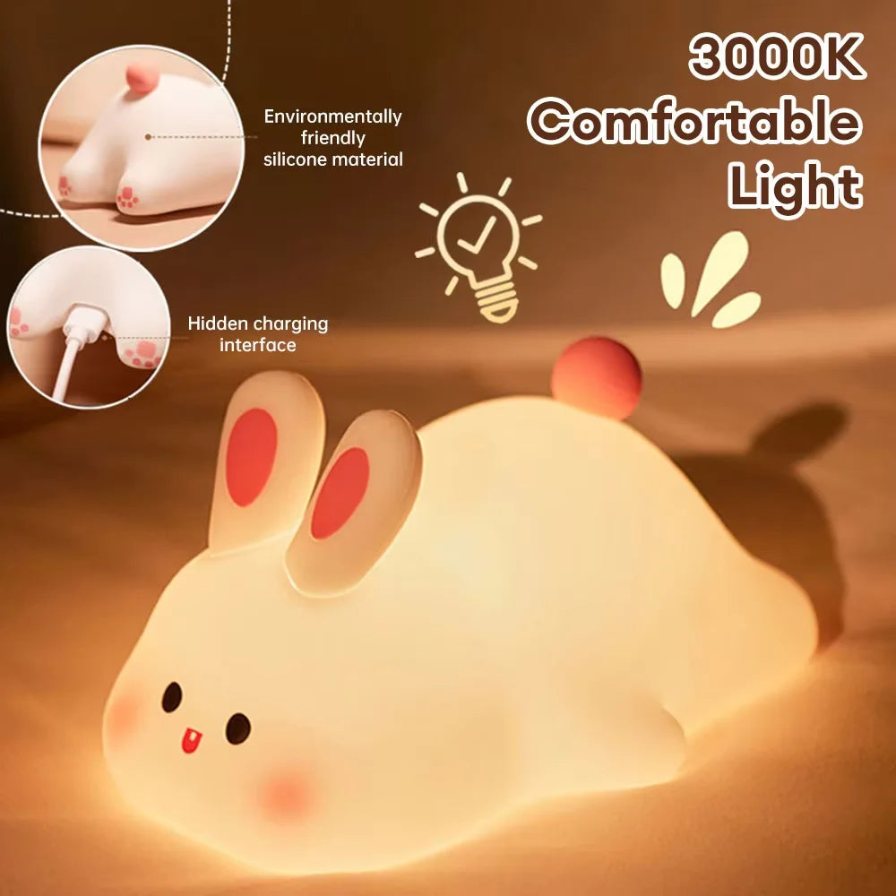 Cute Bunny Cartoon Night Light - USB Rechargeable Touch Dimming