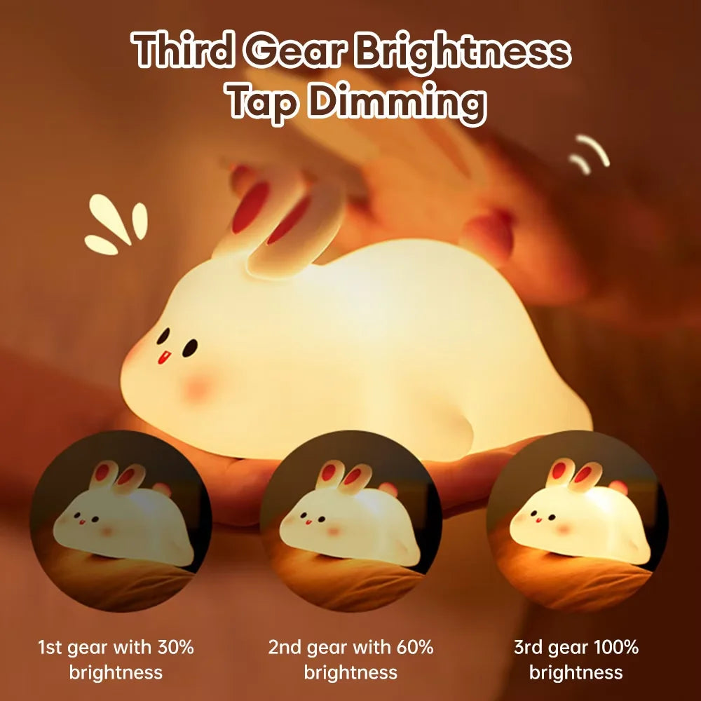 Cute Bunny Cartoon Night Light - USB Rechargeable Touch Dimming