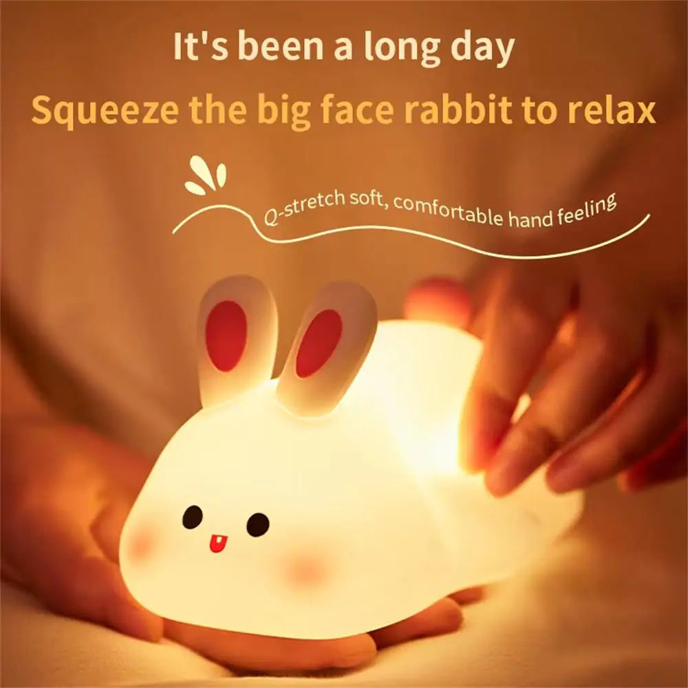 Cute Bunny Cartoon Night Light - USB Rechargeable Touch Dimming