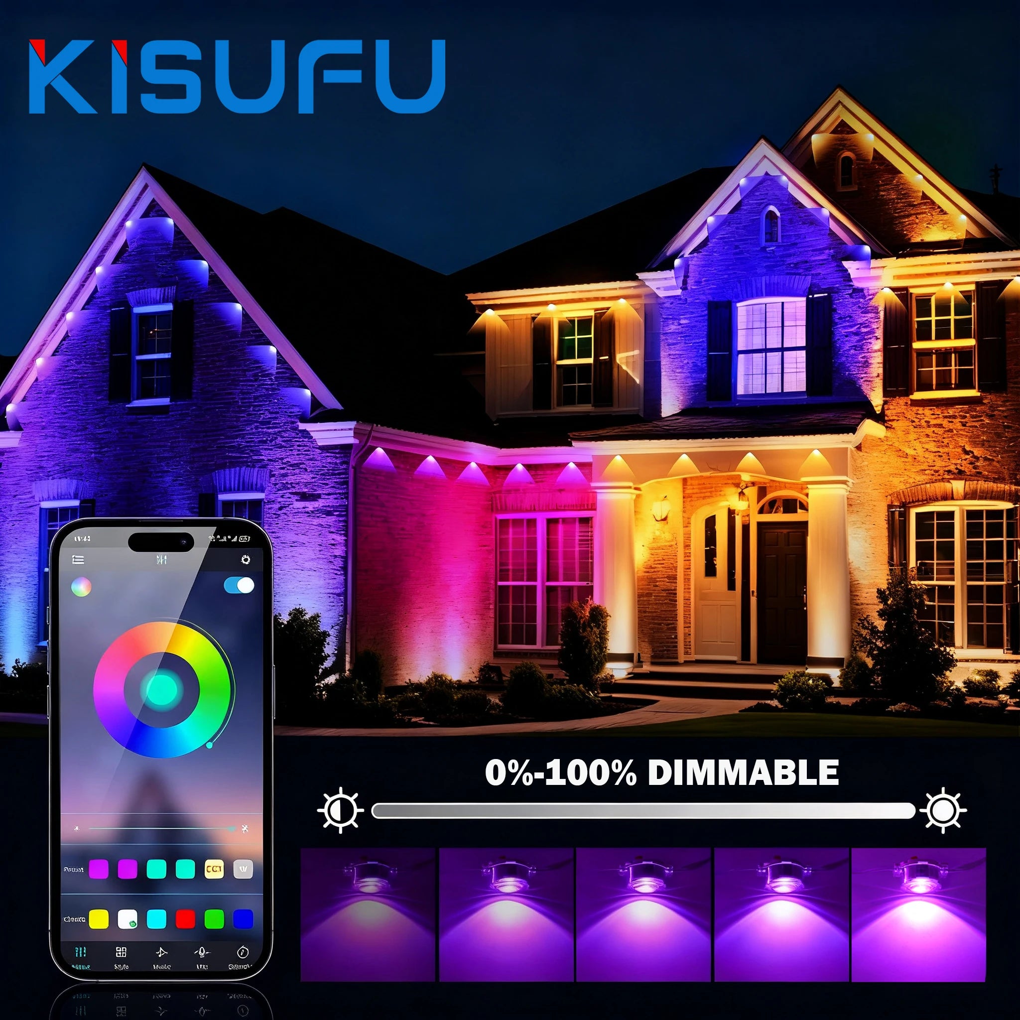 Smart RGB Eave Lights  Waterproof, APP&Remote Control,Timer, Dimmable, LED