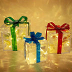 3pcs Light Up Gift Boxes Glowing Decoration Folding Box with Bow