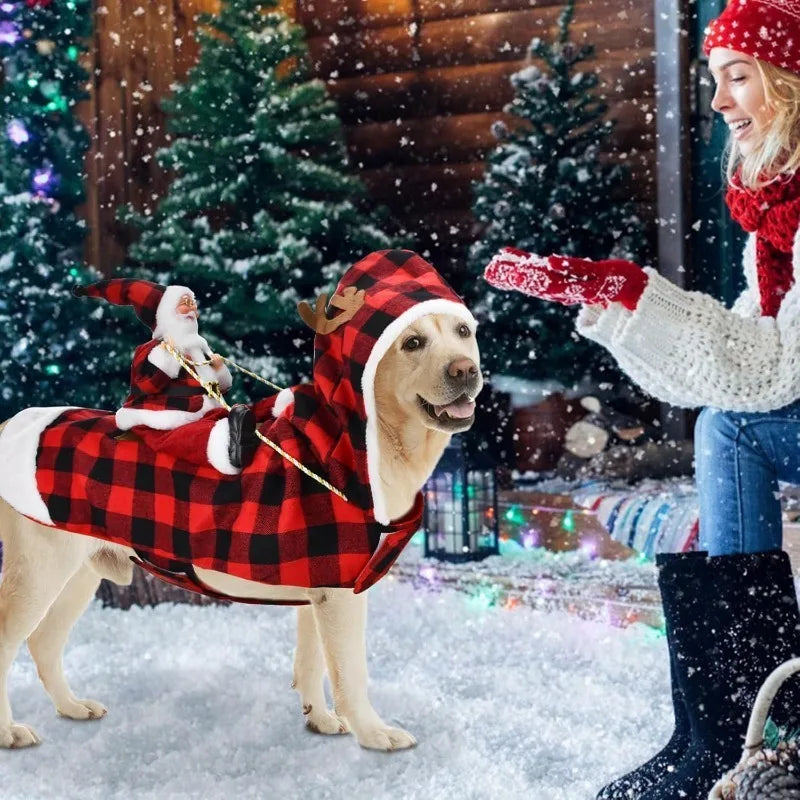 Dog Christmas Funny Outfit Pet Clothes Santa Claus Riding Pet Cosplay Costume