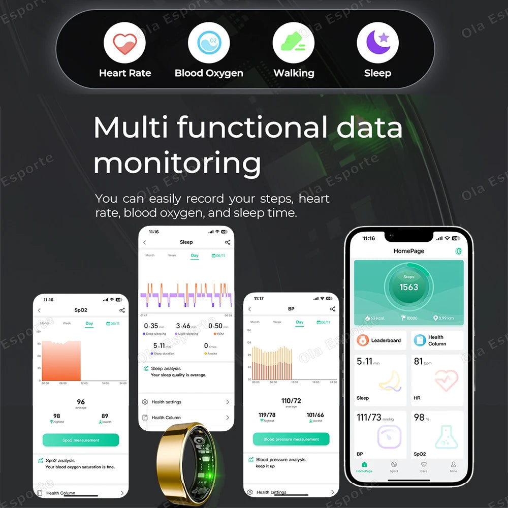 Men Women Smart Ring With Charging Case Heart Rate Sleep Sport Fitness Tracker 3ATM Take Photo SmartRing Android IOS