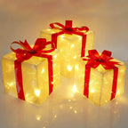 3pcs Light Up Gift Boxes Glowing Decoration Folding Box with Bow