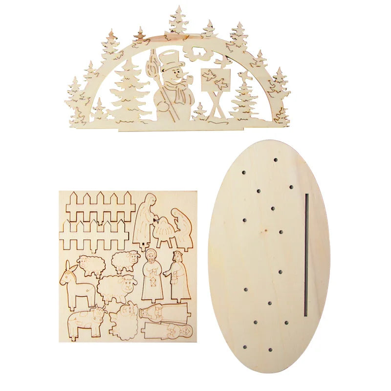 Christmas Wooden Ornaments Snowman Church Christmas