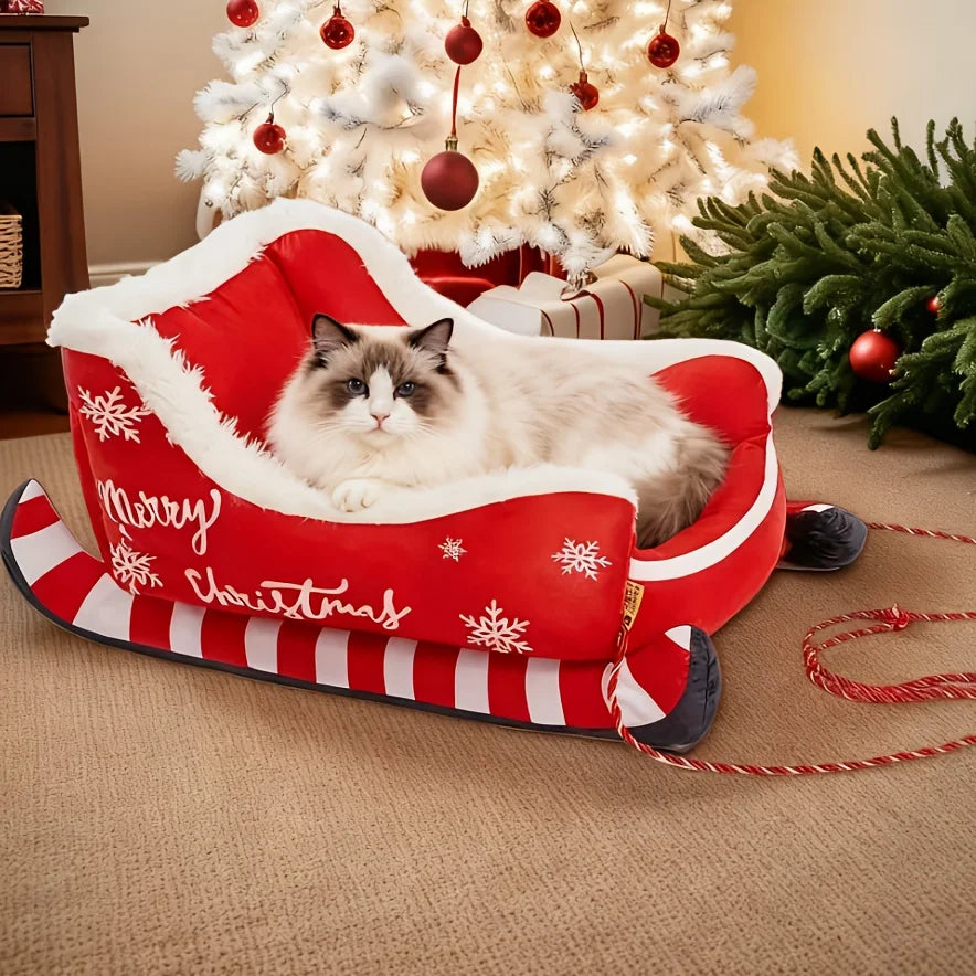 Christmas Washable Dog Sofa Bed Nest Dog Bed Sled Cat Hammock with Anti-slip bottom for Small Medium Cats Dogs Christmas Decora