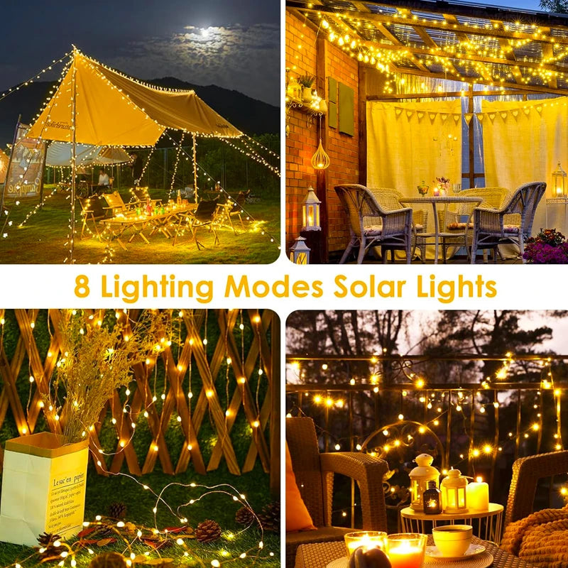 Solar Fairy Lights Outdoor Waterproof 8 Modes Solar String Lights for Christmas Halloween Holiday Patio Backyard Garden Decor