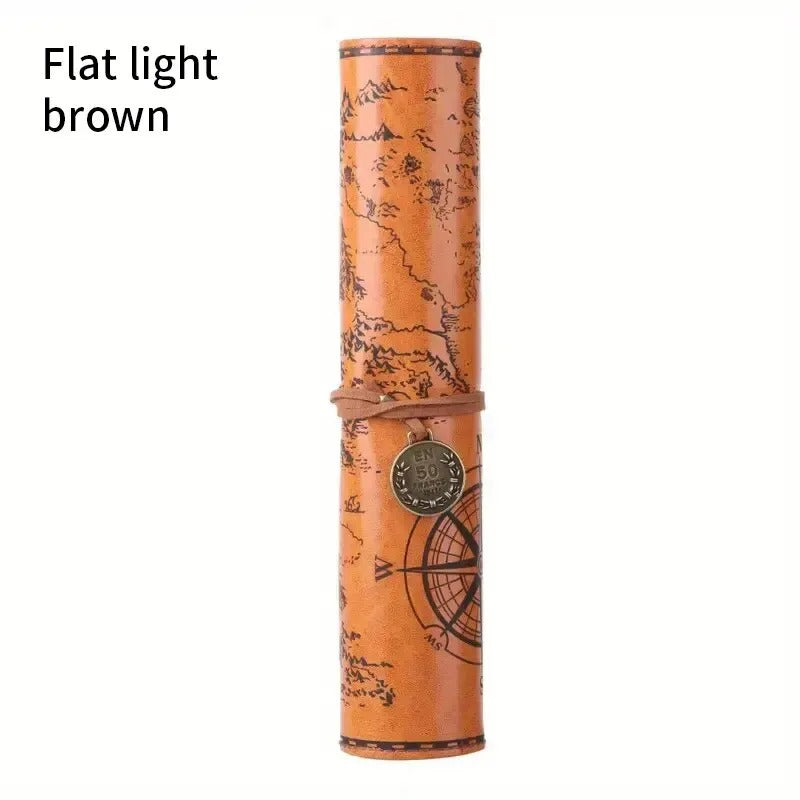 1PC Creative Treasure Map Retro Pencil Case Leather Large Capacity Roll Pencil Bag