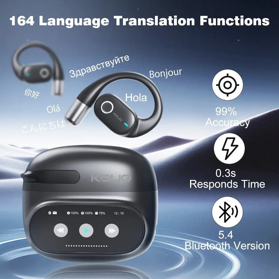 KOUO 800Pro Translation Earphones 164 Languages Real Time Video Conference Translator Wireless Bluetooth Earbuds Lifetime Free