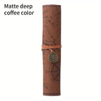 1PC Creative Treasure Map Retro Pencil Case Leather Large Capacity Roll Pencil Bag